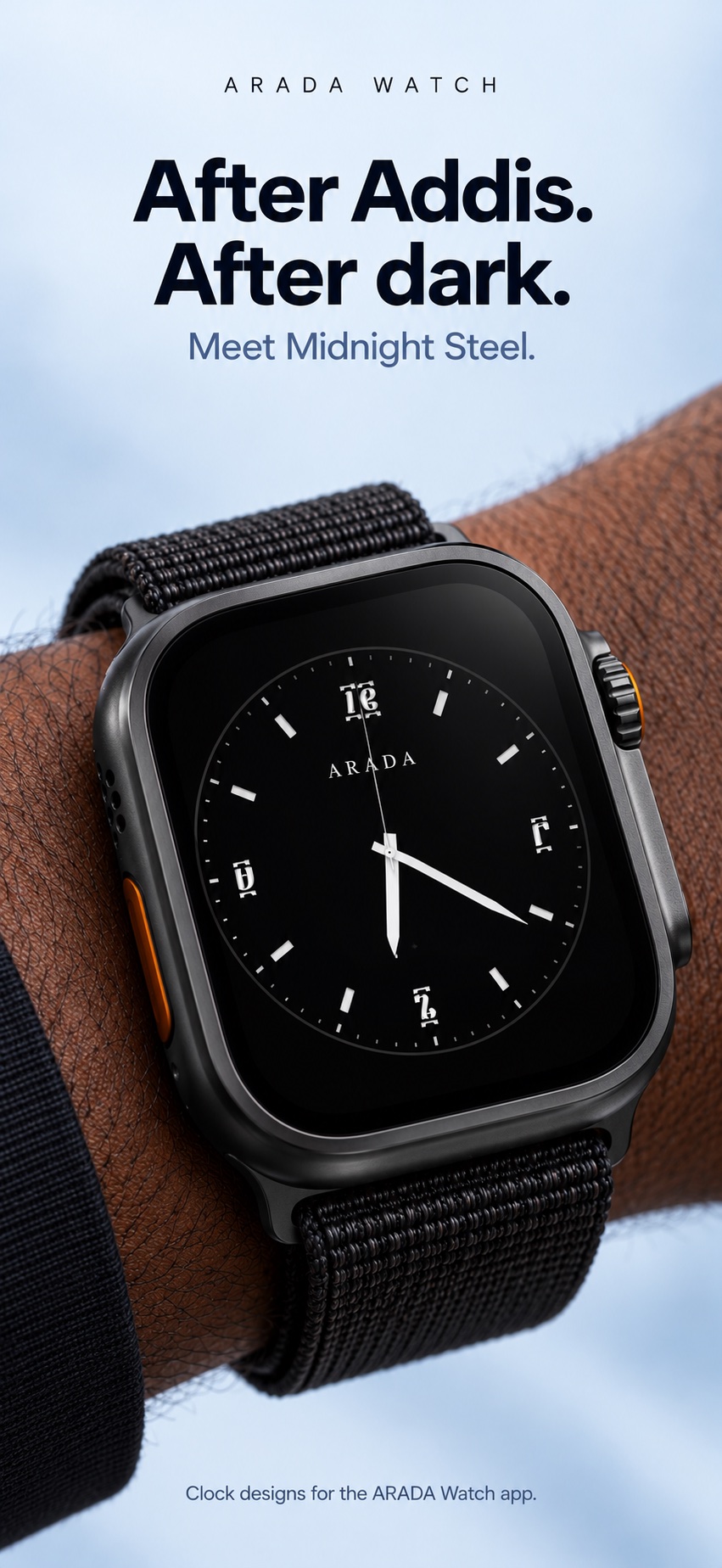 ARADA Midnight Steel Apple Watch campaign screenshot